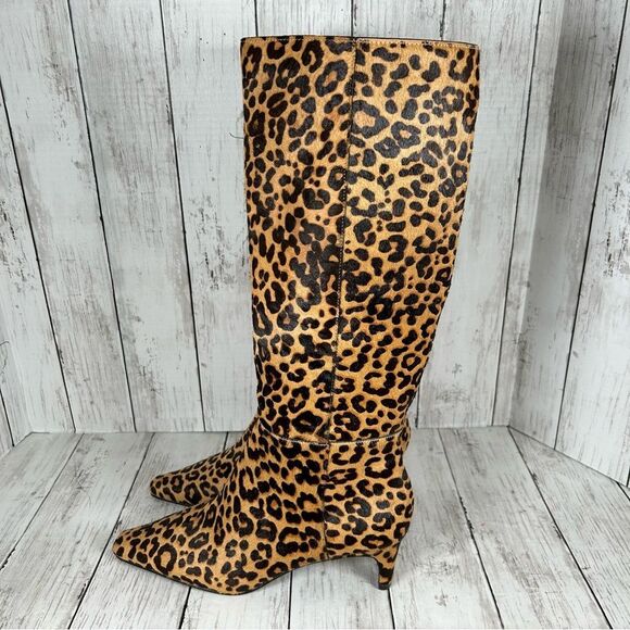 Steve Madden Leopard Animal Print Printed Cow Hair Kitten Heel Tall Boot 8.5 NEW - Picture 6 of 14